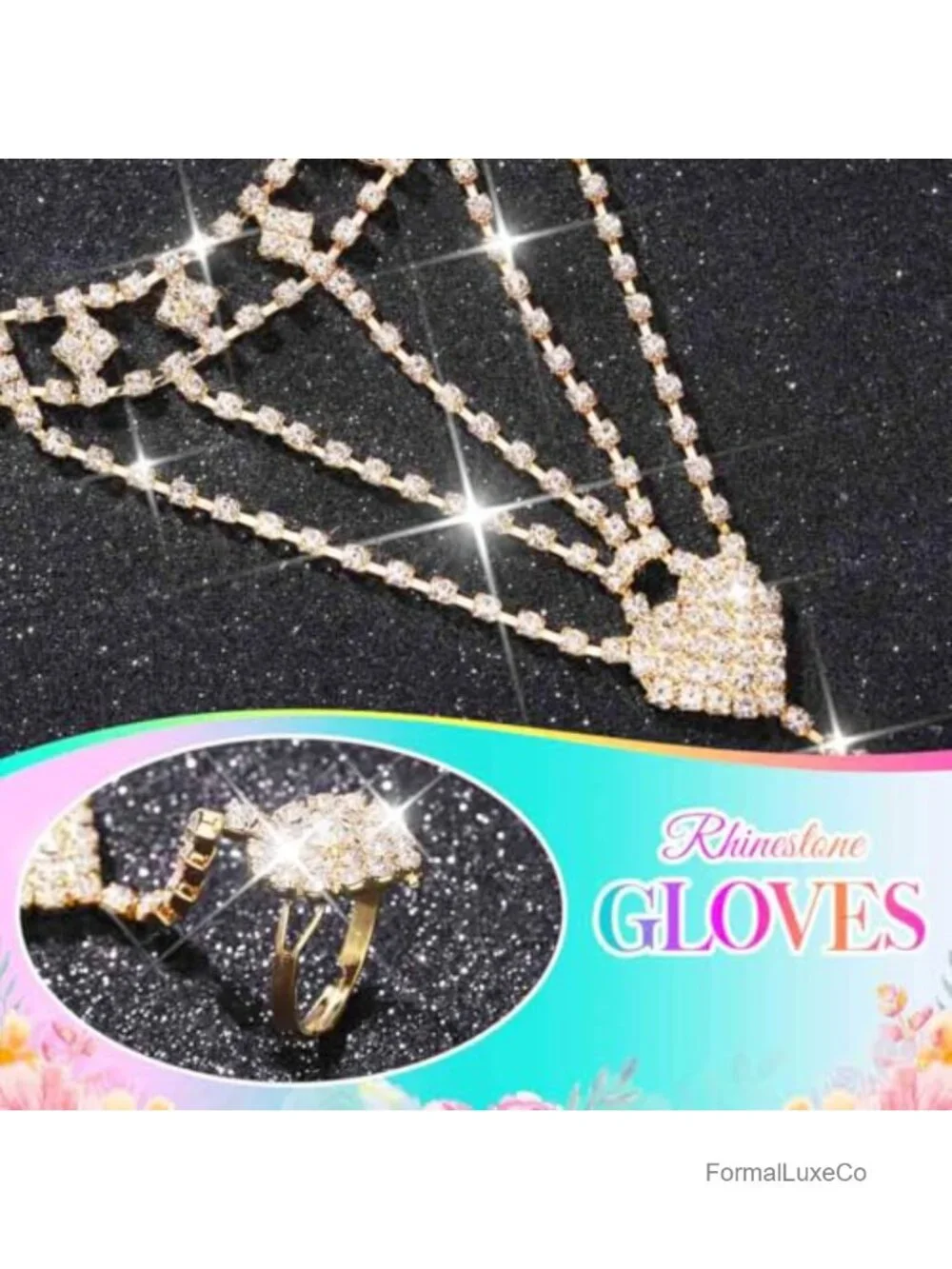 Rhinestone Fingerless Crystal Sparkly Gloves Hand Jewelry Accessories Women